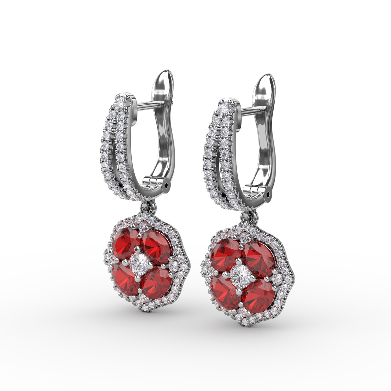 Steal The Spotlight Ruby and Diamond Cluster Drop Earrings - Image 2
