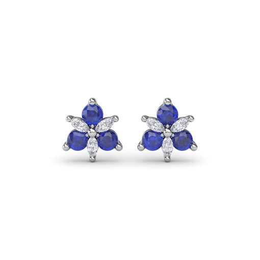 Trio Stud Sapphire and Diamond Earrings