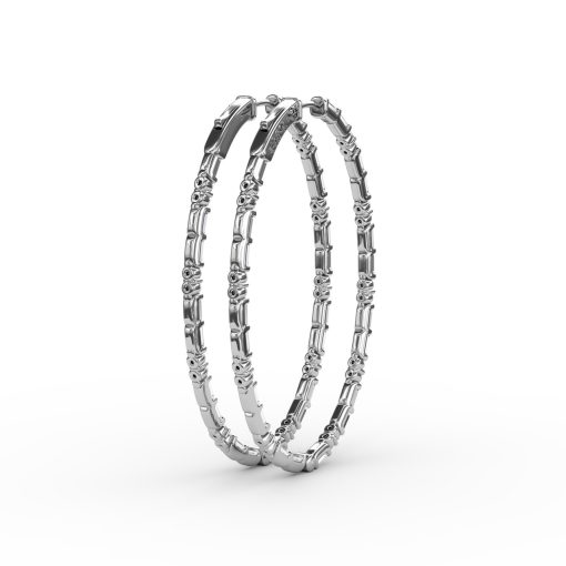 Alternating Emerald and Round Diamond Hoop Earrings - Image 3