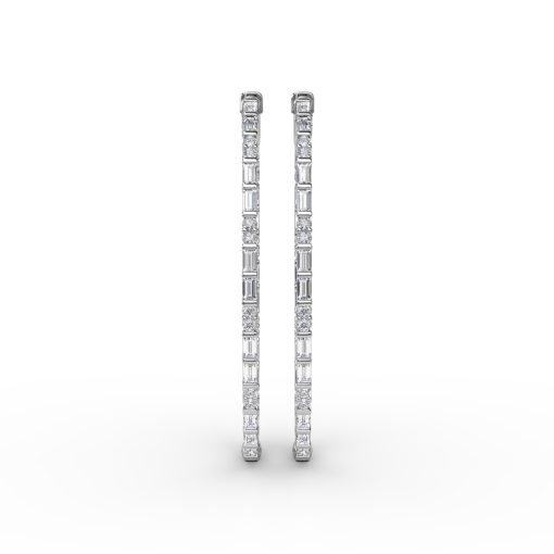 Alternating Emerald and Round Diamond Hoop Earrings - Image 2