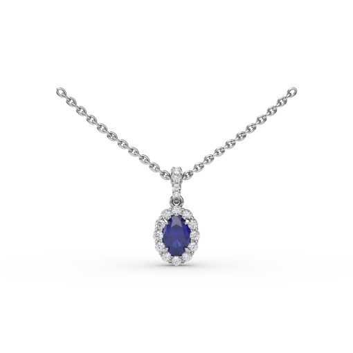 Sapphire and Diamond Halo Necklace