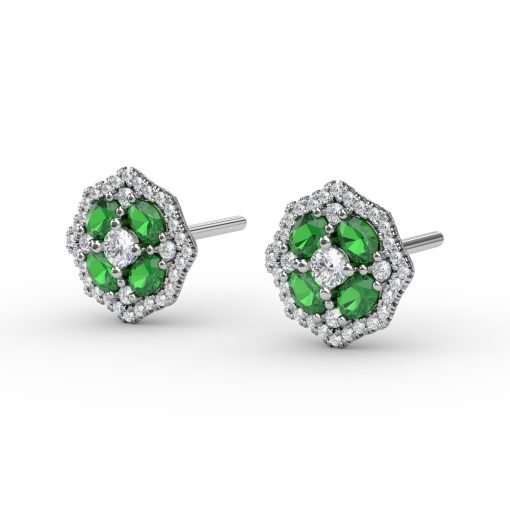 Striking Emerald and Diamond Stud Earrings - Image 2