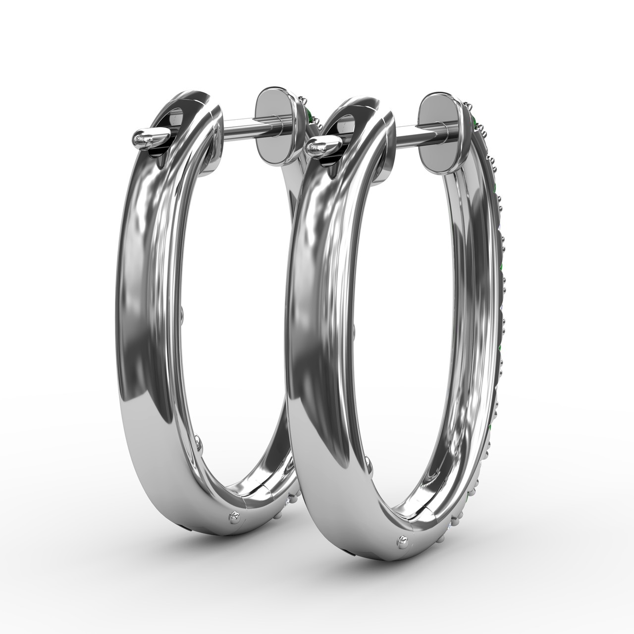 Alternaing Emerald and Diamond Hoop Earrings - Image 3