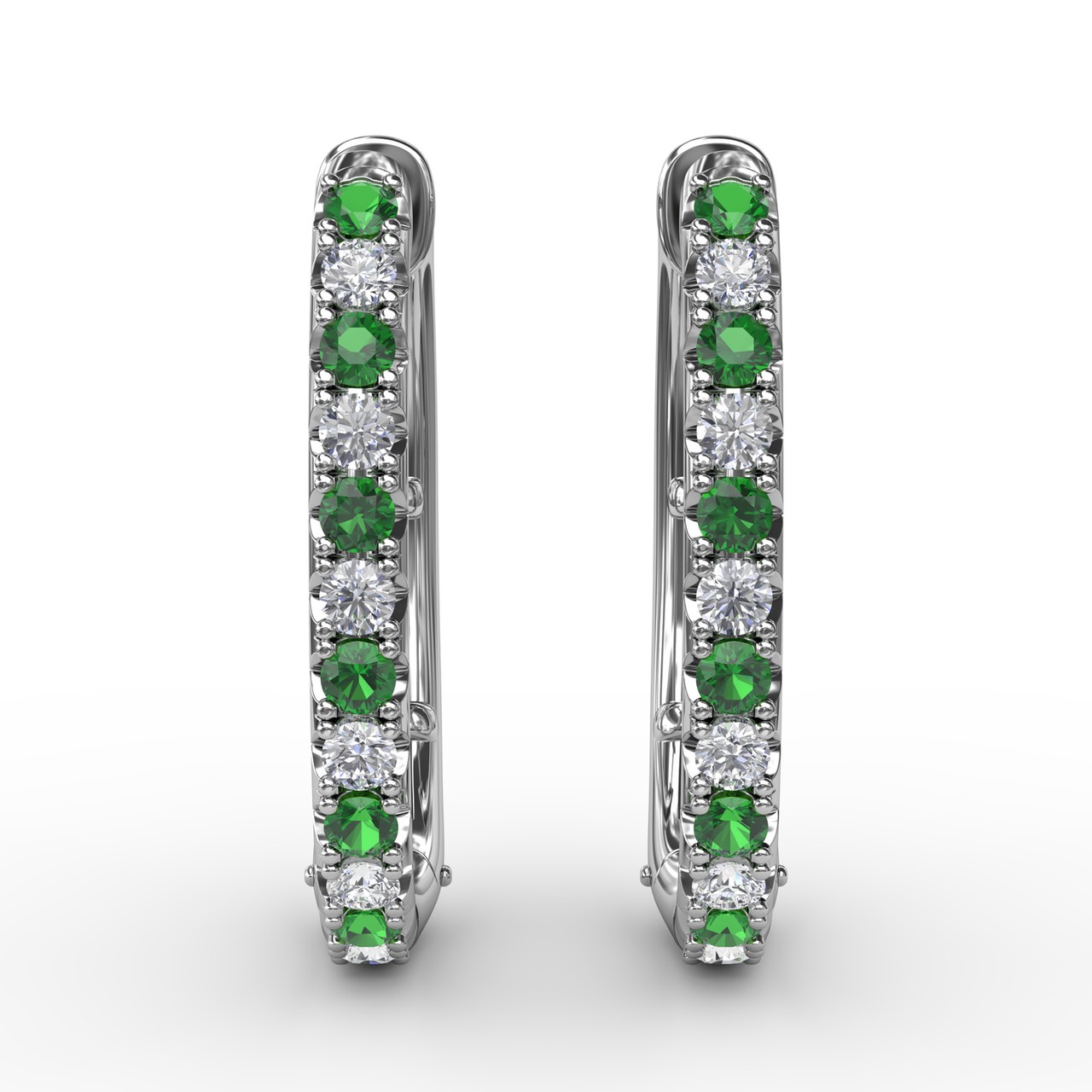Alternaing Emerald and Diamond Hoop Earrings