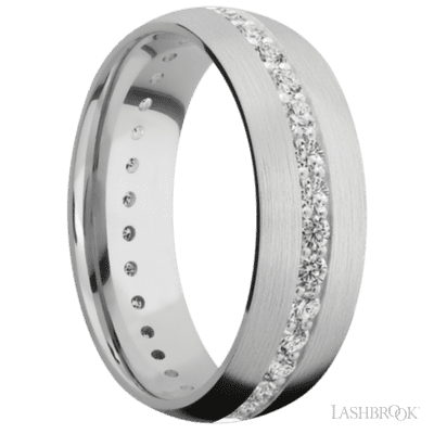 7 mm wide/Domed/14K White Gold band with an Eternity arrangement of .03 carat Round Diamond stones in a Bead Channel setting. - Image 2