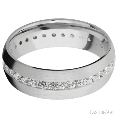 7 mm wide/Domed/14K White Gold band with an Eternity arrangement of .03 carat Round Diamond stones in a Bead Channel setting. - Image 3