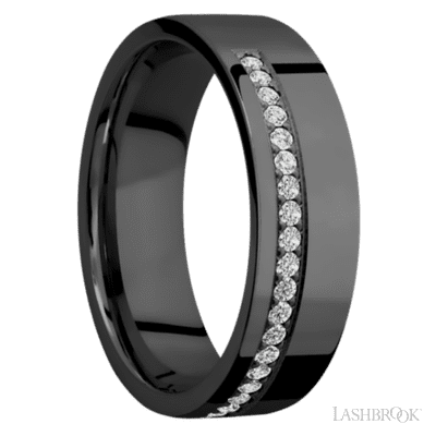 7 mm wide/Flat/Zirconium band with a Off Center Half Eternity arrangement of .015 carat Round Diamond stones in a Bead setting. - Image 2