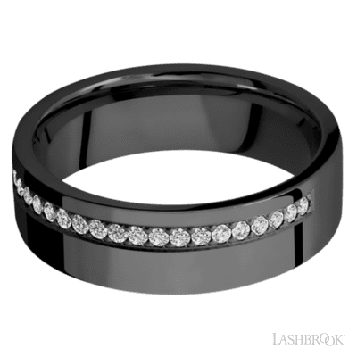 7 mm wide/Flat/Zirconium band with a Off Center Half Eternity arrangement of .015 carat Round Diamond stones in a Bead setting. - Image 3