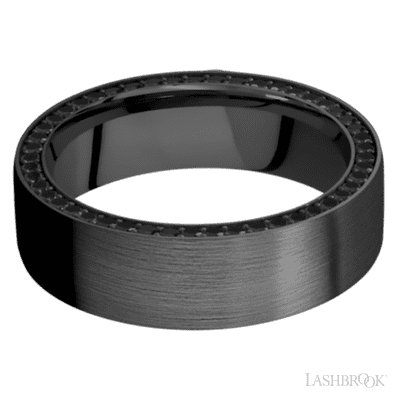 7 mm wide/Flat/Zirconium band with a Side Eternity arrangement of .01 carat Round Black Diamond stones in a Bead setting. - Image 3