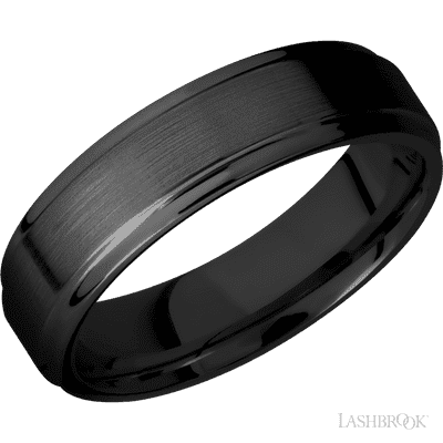 6 mm wide Flat Grooved Edges Zirconium band.