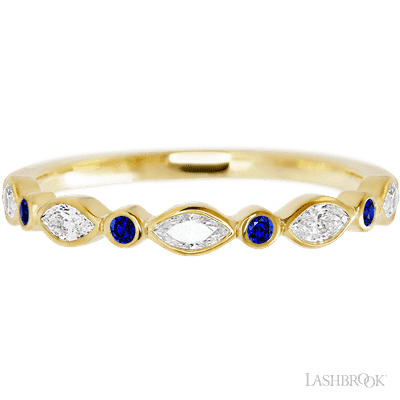 10K Yellow Gold band with alternating 4 Round Sapphire and 5 Marquise Lab Grown Diamond having TCW-.56