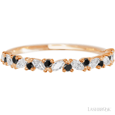 14K Rose Gold band with alternating 9 Round Black Diamond and 8 Marquise Lab Grown Diamond having TCW-.38