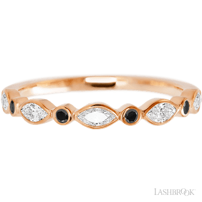 14K Rose Gold band with alternating 4 Round Black Diamond and 5 Marquise Lab Grown Diamond having TCW-.56