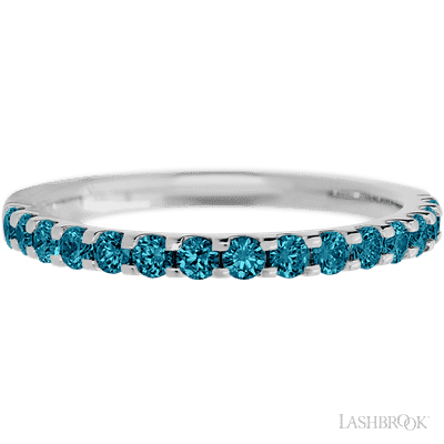 14K White Gold band with 15 Round Ocean Blue Diamond having TCW-.45