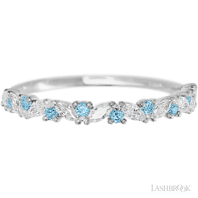 14K White Gold band with alternating 9 Round Aqua Diamond and 8 Marquise Lab Grown Diamond having TCW-.38