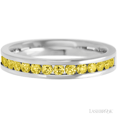 14K White Gold band with 15 Round Yellow Sapphire having TCW-.45