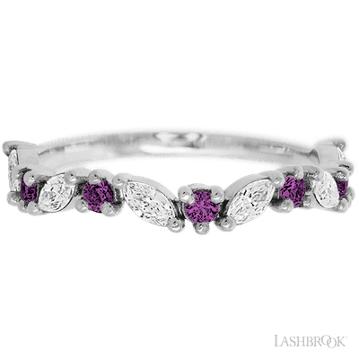 14K White Gold band with alternating 6 Round Purple Diamond and 5 Marquise Lab Grown Diamond having TCW-.68