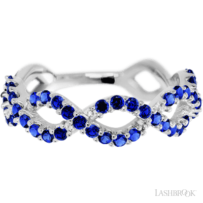 14K White Gold band with 46 Round Sapphire having TCW-.69