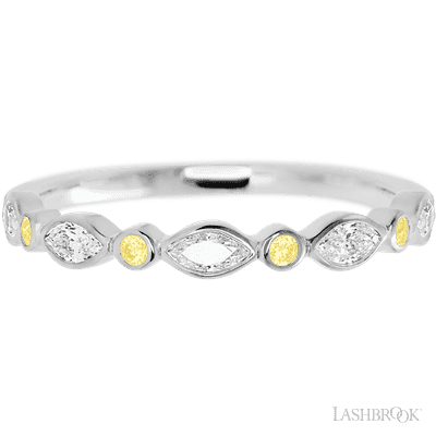 14K White Gold band with alternating 4 Round Light Yellow Sapphire and 5 Marquise Lab Grown Diamond having TCW-.56