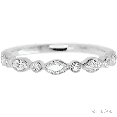 14K White Gold band with 4 Round and 5 Marquise Lab Grown Diamond having TCW-.56