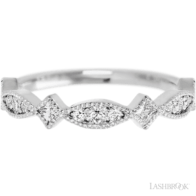 14K White Gold band with alternating 7 Round Lab Grown Diamond, 6 Round Lab Grown Diamond and 4 Princess Lab Grown Diamond having TCW-.51