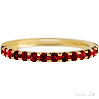 14K Yellow Gold band with 15 Round Dark Ruby having TCW-.45