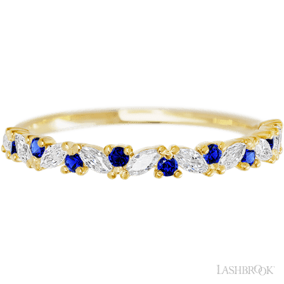 14K Yellow Gold band with alternating 9 Round Sapphire and 8 Marquise Lab Grown Diamond having TCW-.38