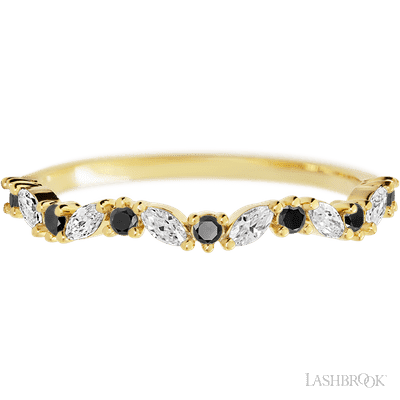 14K Yellow Gold band with alternating 8 Round Black Diamond and 7 Marquise Lab Grown Diamond having TCW-.33