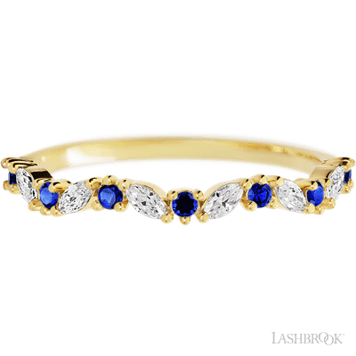 14K Yellow Gold band with alternating 8 Round Sapphire and 7 Marquise Lab Grown Diamond having TCW-.33
