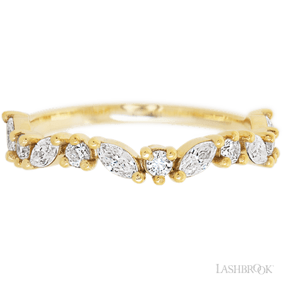 14K Yellow Gold band with 6 Round and 5 Marquise Lab Grown Diamond having TCW-.68