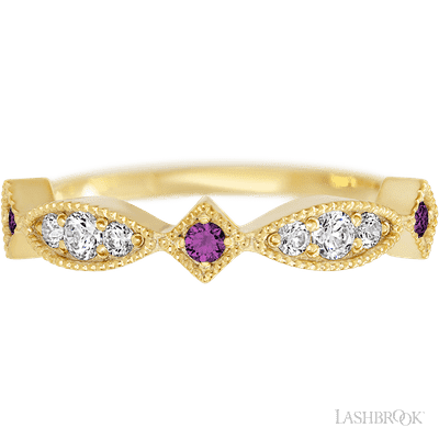 14K Yellow Gold band with alternating 3 Round Purple Diamond, 2 Round Lab Grown Diamond and 4 Round Lab Grown Diamond having TCW-.27