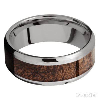 8 mm wide/Beveled/Titanium band with one 5 mm Centered inlay of Sapele. - Image 3