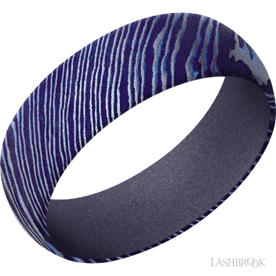 7 mm wide Domed Titanium Damascus band featuring a Crushed Orchid sleeve.