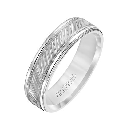 11-WV5044W-G.00 - ARTCARVED - Comfort Fit wedding band with diagonal engraved design, milgrain and rolled edges