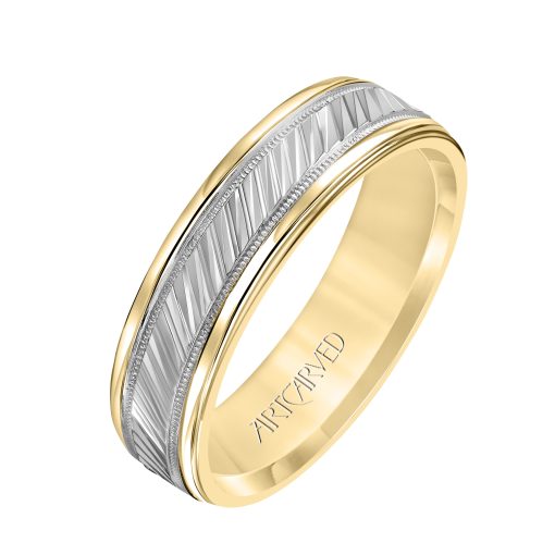 11-WV5044-G.00 - ARTCARVED - Comfort Fit wedding band with diagonal engraved design, milgrain and rolled edges