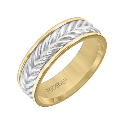 11-WV9215YW7-G.00 - ARTCARVED - 7MM Mens Wedding Band -  Brushed Finish with Braided Center Design and Round Edge