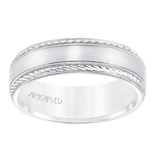 11-WV8672W65-G.00 - ARTCARVED - 6.5 MM Comfort Fit Wedding Band with Satin Finish, Rope and Milgrain Accent with Milgrain Edges - Image 3