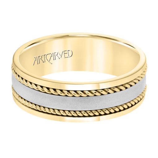 11-WV8731YW7-G.00 - ARTCARVED - 7MM Wedding Band with Satin Finish, Rope Inlay Detail and Polished Edges - Image 2