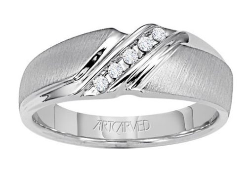 21-V22023W-G.00 - ARTCARVED - Comfort Fit weddding band with tension set diamonds and vertical brushed finish - Image 3