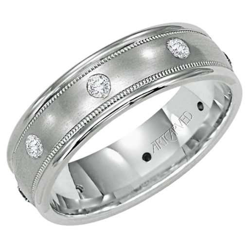 22-V5010W65-G.00 - ARTCARVED - Comfort Fit, diamond wedding band with satin finish, milgrain and rolled edges