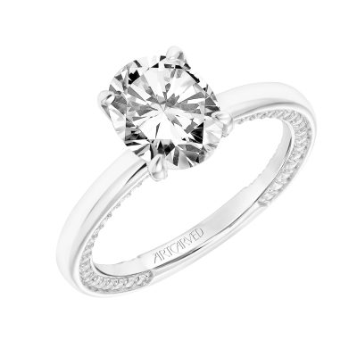 31-V802GVW-E.01 - ARTCARVED - Diamond Engagement Ring with High Polished Shank with Diamond Accented Prongs & Row of Interior Diamonds
