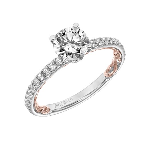 31-V903ERWR-E.01 - ARTCARVED - Lyric Engagement Ring with Diamond Collar and Inner Carved details and Diamond Shank