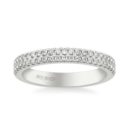 31-V1086W-L.00 - ARTCARVED -  Classic Wedding Band with Double Row Diamonds - Image 2