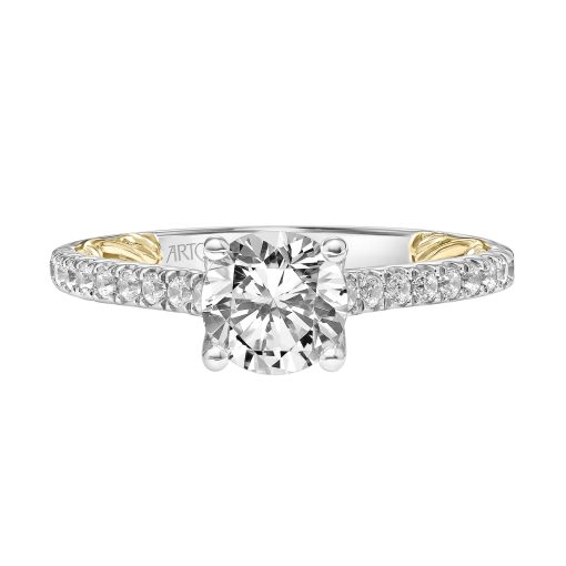 31-V912ERWY-E.01 - ARTCARVED - Lyric Engagement Ring with Diamond Accent basket and Inner Carved details and Graduated Diamond Shank - Image 2